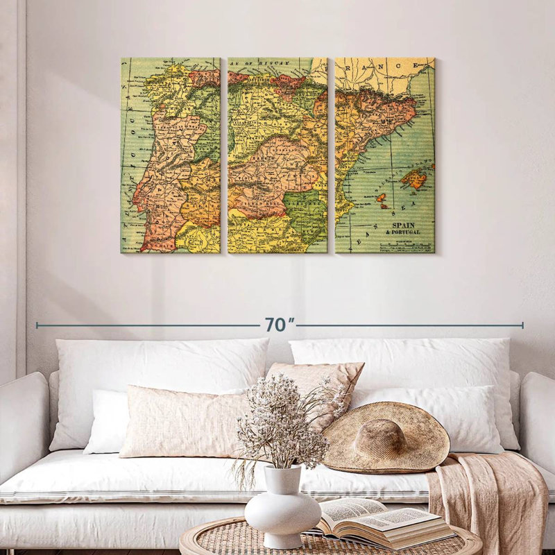 Carte de l'Espagne et du Portugal, H 28 po x l 45 po