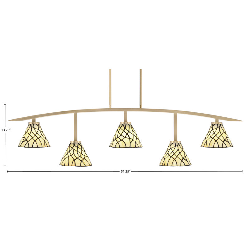 Barre d'éclairage 5 lumières kurve au fini laiton nouvel âge avec verre d'art Sandhill de 7 po