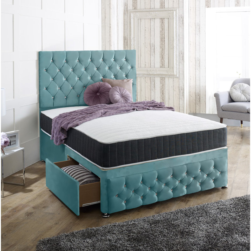 Baty Upholstered Bed, Super King (6'), Teal, No Drawer