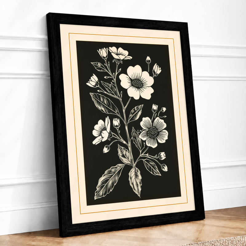 Flowering Stem Botanical - Framed Print, A1 - 84.1 x 59.4 cm, Black