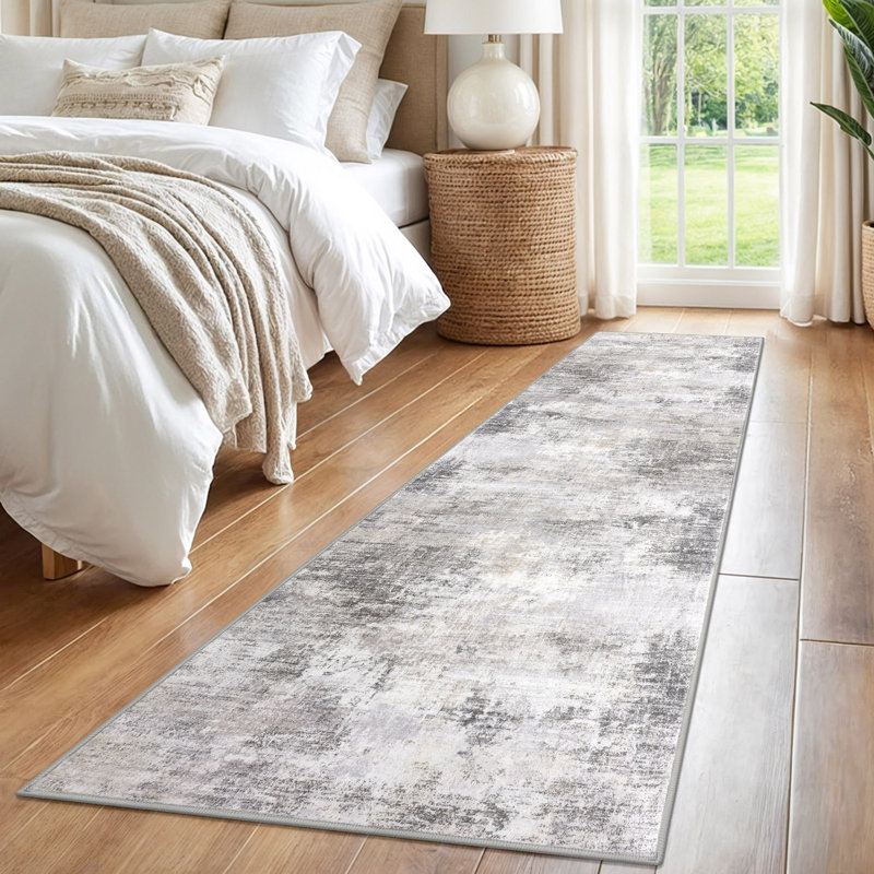 Tapis de chambre antidérapants lavables avec envers en caoutchouc, Ash Grey/Beige, Tapis de couloir 2 pi x 8 pi