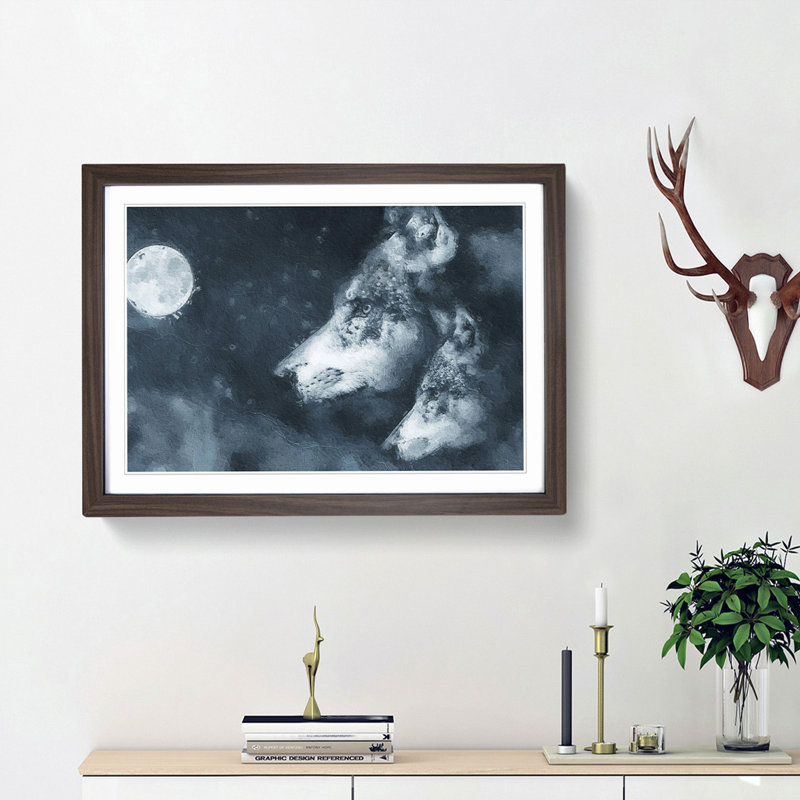 Wolves in the Moonlight - Picture Frame Painting Print, Walnut Framed, 48cm H x 65cm W x 2cm D