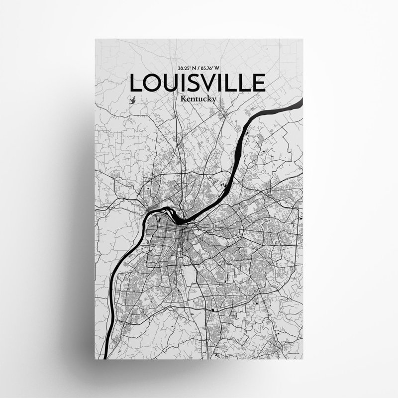 «Louisville City Map», impression, H 17 po x l 11 po, Noir / blanc