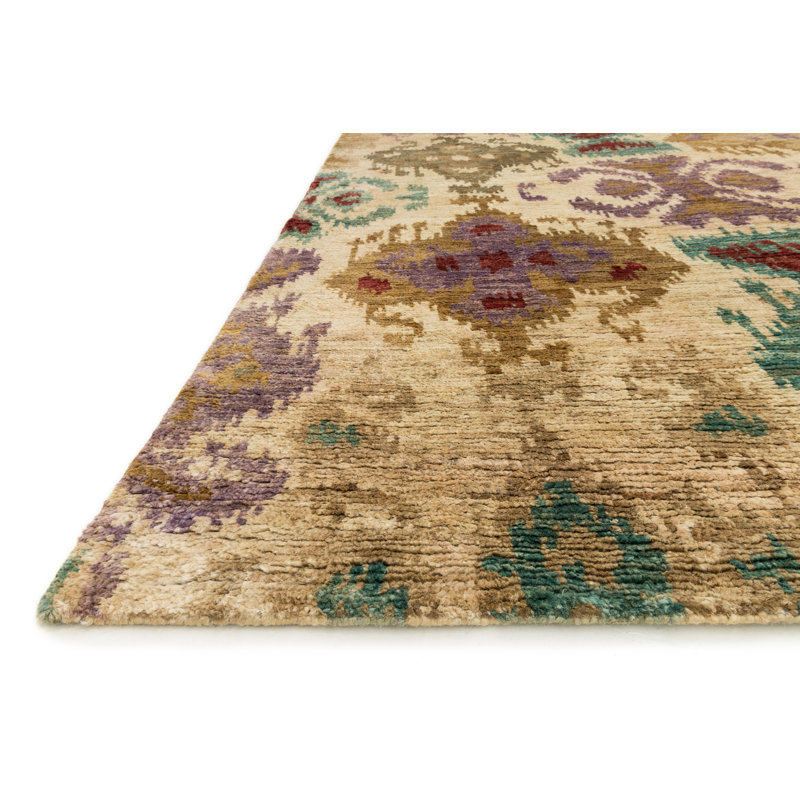 Tapis beige noué à la main Dalli Ikat, Rectangle 5 pi 6 po x 8 pi 6 po