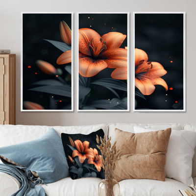 Orange orange, lis noir, printemps I, ensemble de reproductions d'art mural