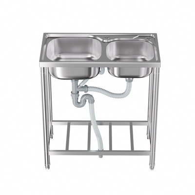 Breeins 76 mm W Double Bowl Stainless Steel Freestanding Kitchen Sink