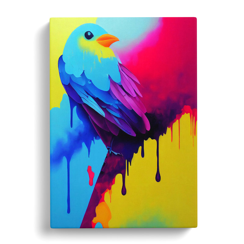 Bird Paint Drips No.3 - Print, No Matte, 60cm H x 40cm W x 3cm D, Wrapped Canvas