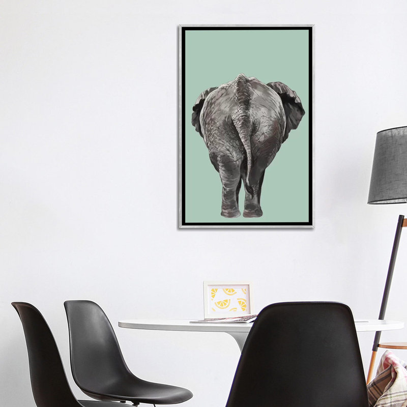 Art de bout éléphant, Toile avec cadre argenté, H 40 po x l 26 po x P 1,5 po