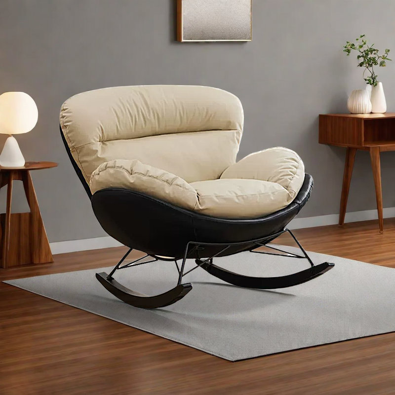 Chaise berçante en métal, Noir, Blanc cassé