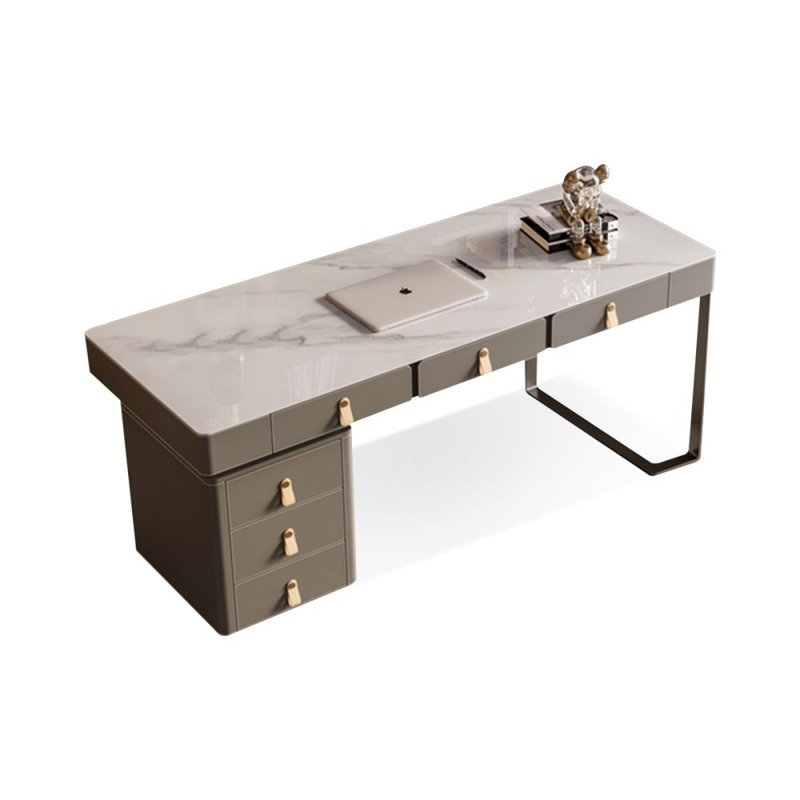 70.87" Gray Rectangular Manufactured Wood with 6 drawers desk, Left Hand Return