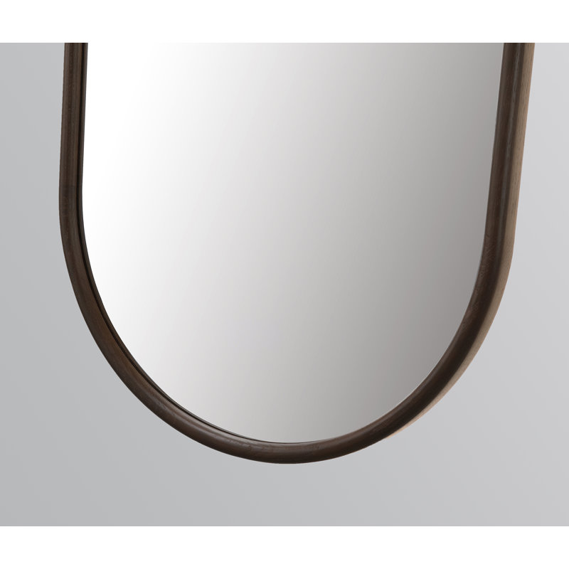 Miroir en bois franc zen avec placage en bois naturel, Châtaigne, Ovale, 39,37 po x 23,62 po