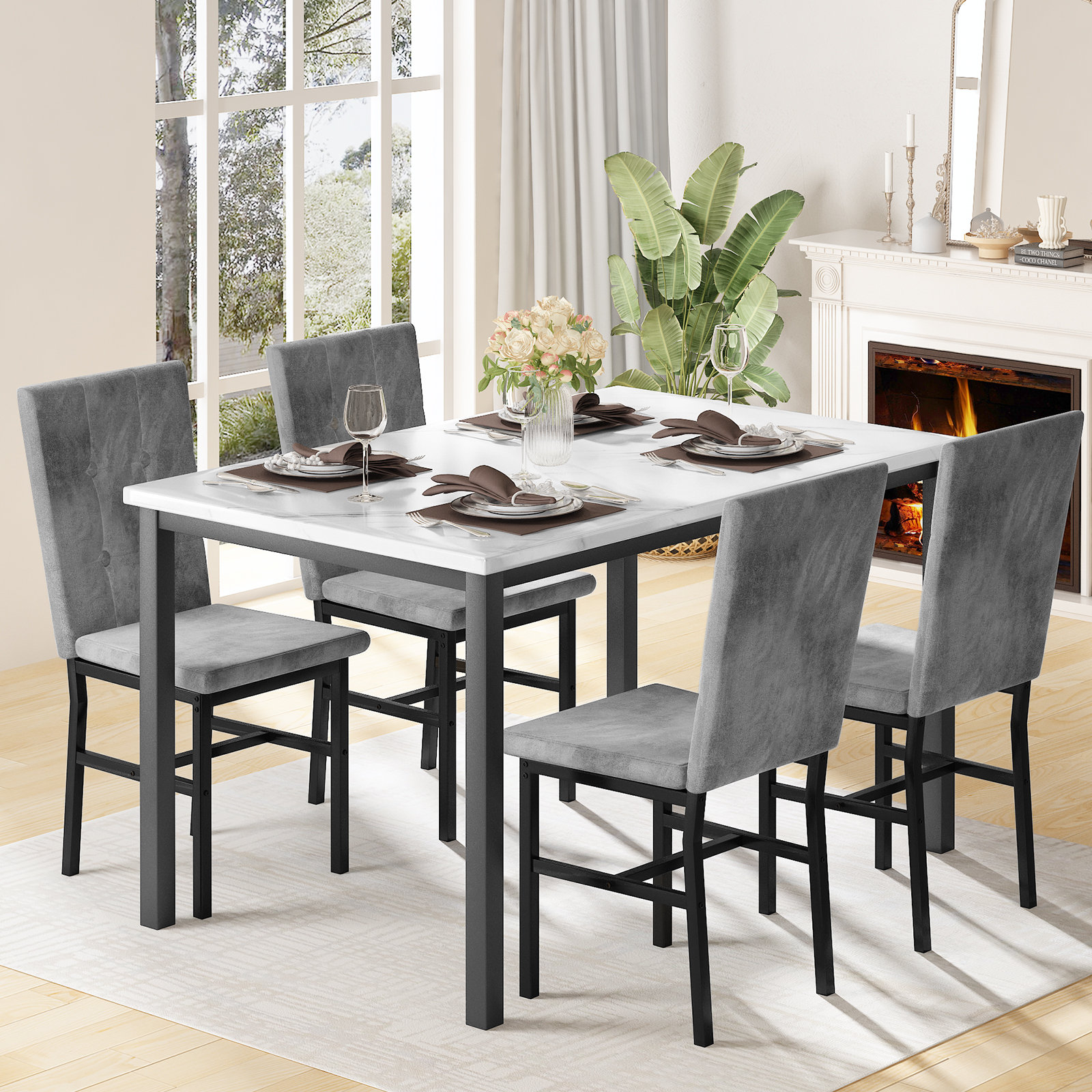 Lark Manor™ Modern Style 5 Pieces Dining Table Set For 4, Faux Marble ...