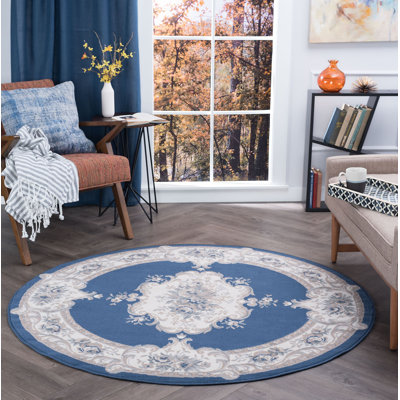 Tapis oriental bleu foncé / bleu marine / crème Riter Aubusson