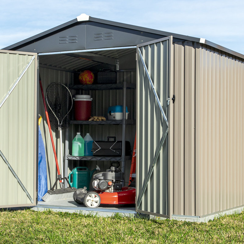 Tan 6' x 8' Galvanized Steel Outdoor Storage Shed with Lockable Doors