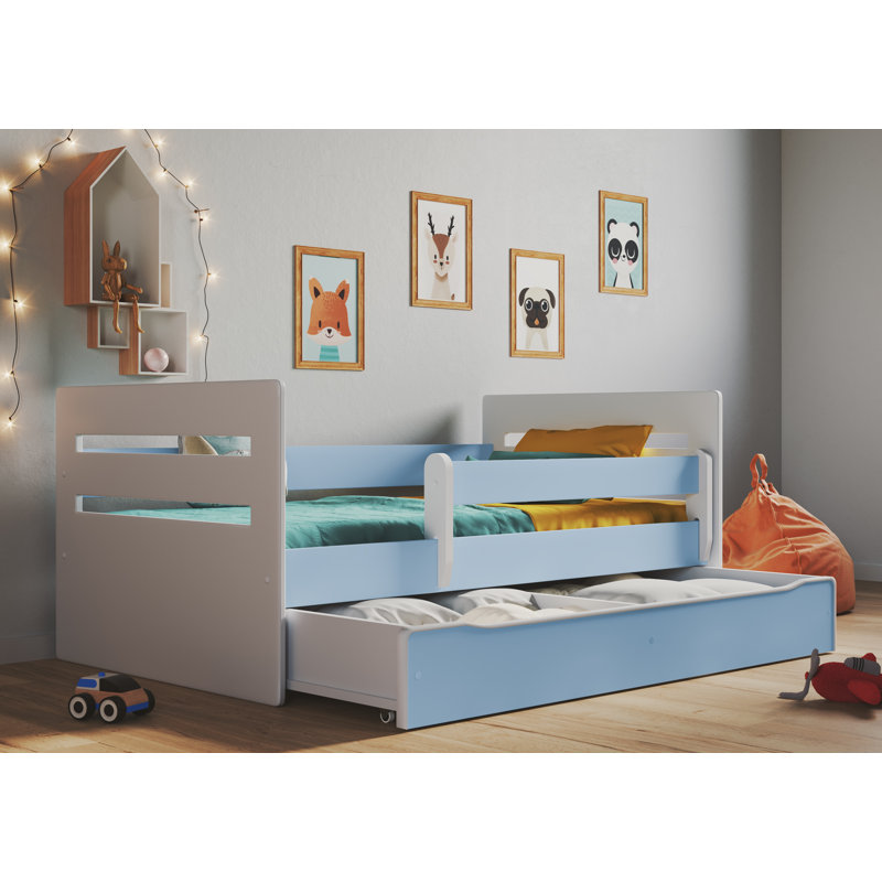 Molly Drawer Convertible Bed and Mattress, European Toddler (80 x 180 cm), Blue