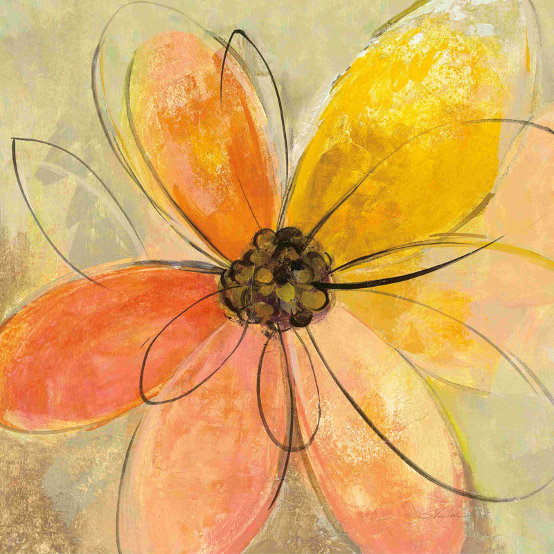 Orange néon floral II / jaune / noir, H 20 po x l 20 po