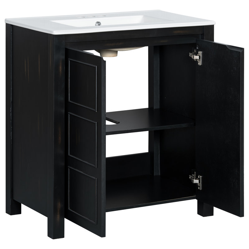 Meuble-lavabo de ferme 30 po avec lavabo en céramique et portes à fermeture en douceur, Espresso