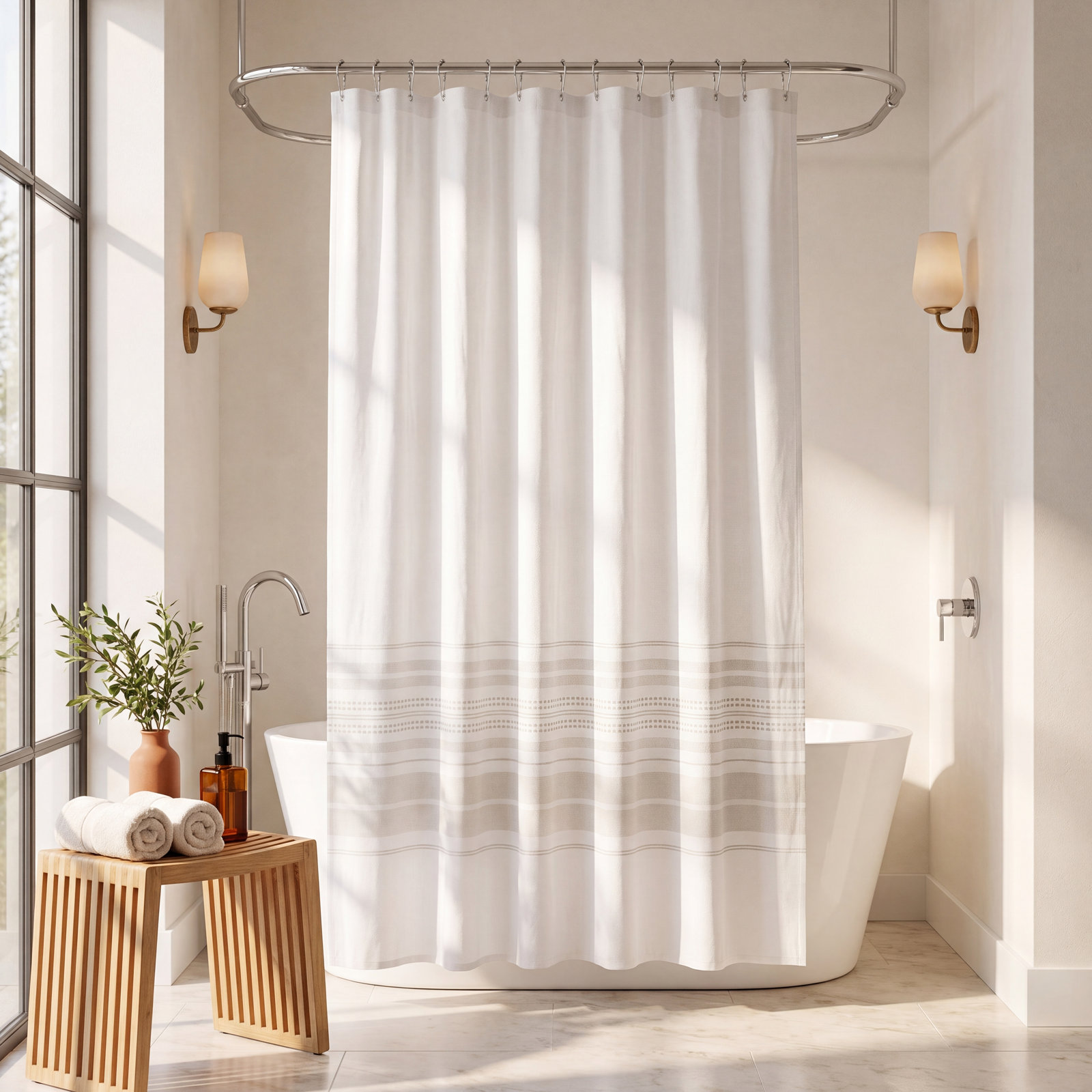 Cotton Blend Placement Stripe Shower Curtain, Gray