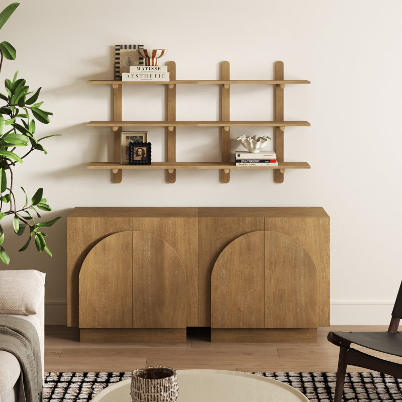 Tablette Mid-Century en bois à 3 niveaux avec cadre en bois massif, paquet de 2, Ensemble de 2