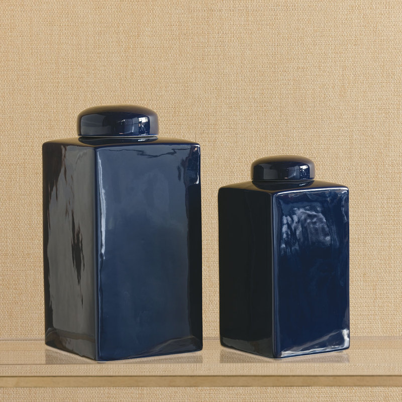 Macau Handmade Jar, 16" H x 8" W x 8" D, Navy