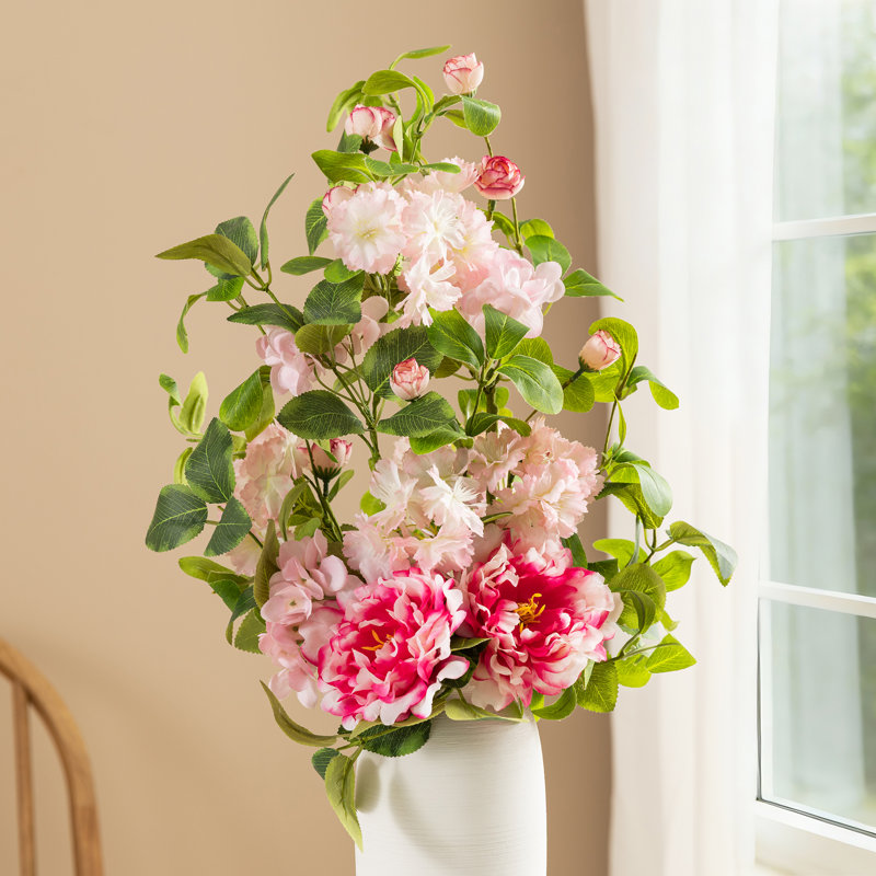 28"H Set of 2 Pink Hydrangea,  Peony & Cherry Pick