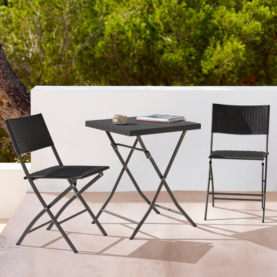 Ensemble bistro pliant d'extérieur 3 pièces, table en rotin PP imperméable et chaises