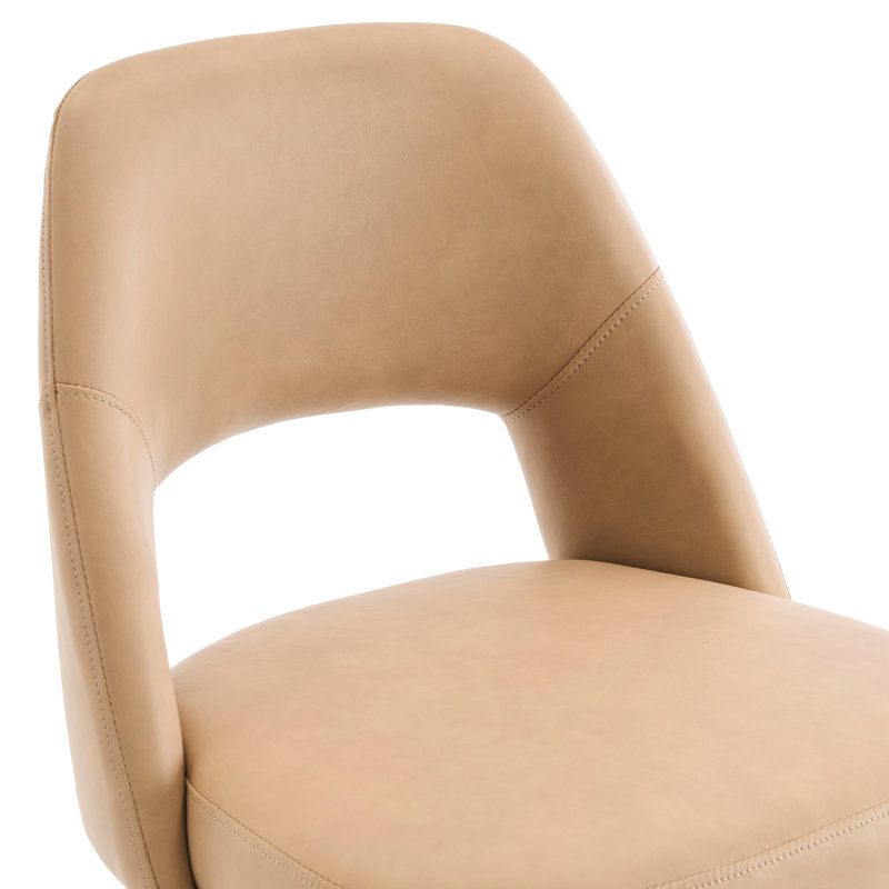 Tabouret de comptoir rembourré en similicuir Ryden avec pieds en bois, Similicuir taupe