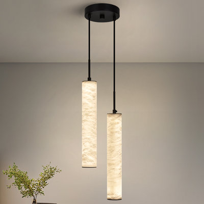 Alison Natural Alabaster Stone Pendant Lights for Kitchen Island White Marble Long Tube Chandelier Modern Light Fixtures