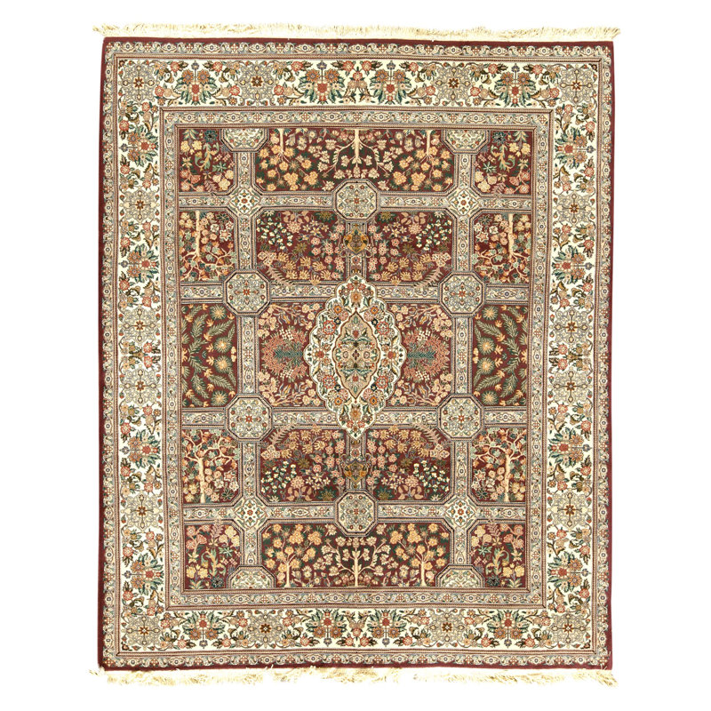 Tapis prune et ivoire noué à la main de haute qualité