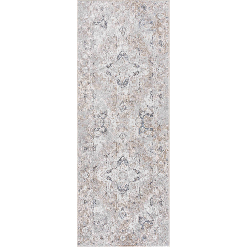 Brunetti Oriental Machine Washable Brown Area Rug, Round 6'7"