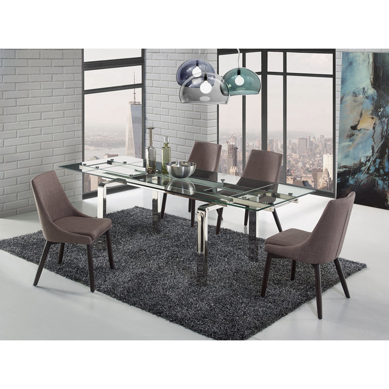 Calvert Contemporary Extendable Glass Dining Table with Chrome Base