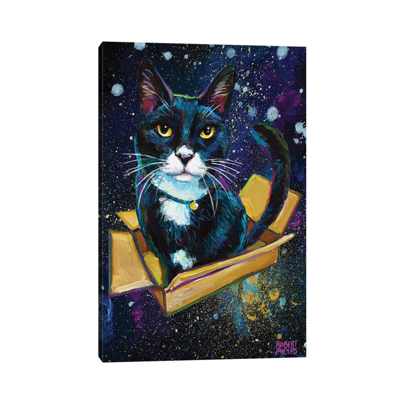 «Galactic Tuxedo Kitty» par Robert Phelps, reproduction d'art sur toile tendue, H 18 po x l 12 po x P 1,5 po