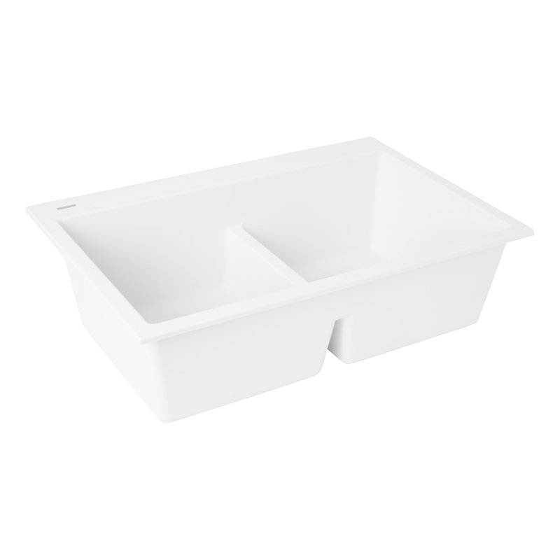 Algren 33" L Double Basin Undermount Kitchen Sink, Cloud White