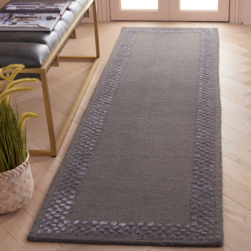 Tapis gris foncé en laine / viscose / coton touffeté à la main Glamour, Tapis de couloir 2 pi 3 po x 8 pi