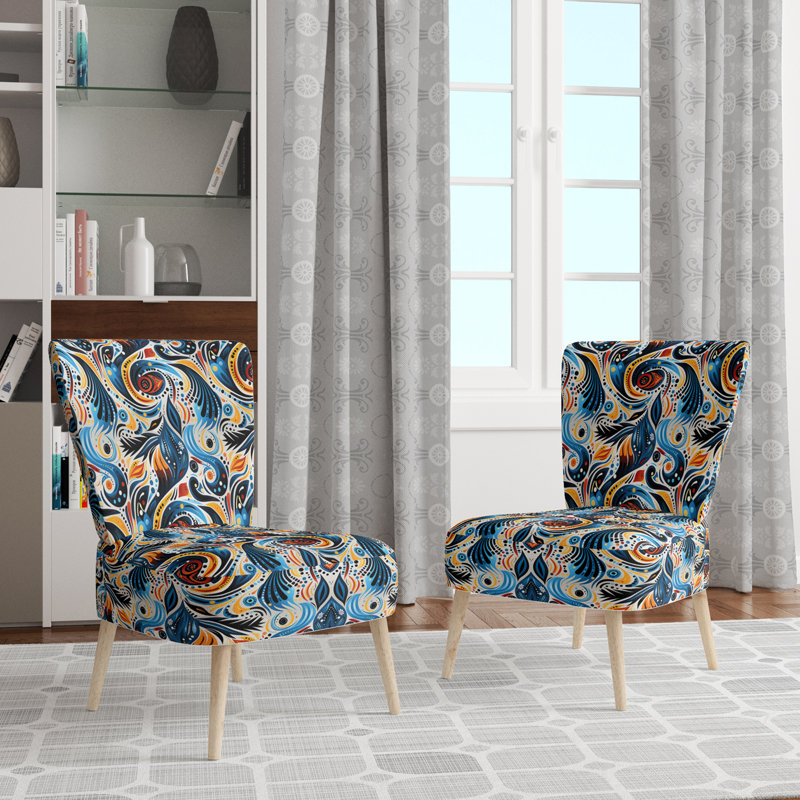 Blue and Orange Tribal Dreams I - Chaise d'appoint rembourrée moderne et contemporaine