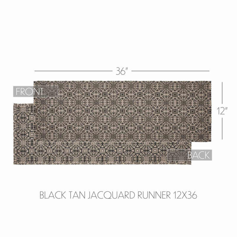 Natural Black Cotton Blend Medallion Table Runner, 12x36 inches