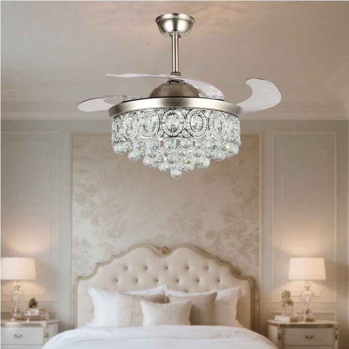 Ventilateur de plafond invisible en cristal de 42 pouces à 5 couches avec lumière DEL tricolore