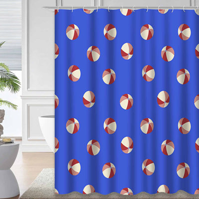 Rideau de douche imperméable et rétro avec ballon de plage et 12 crochets
