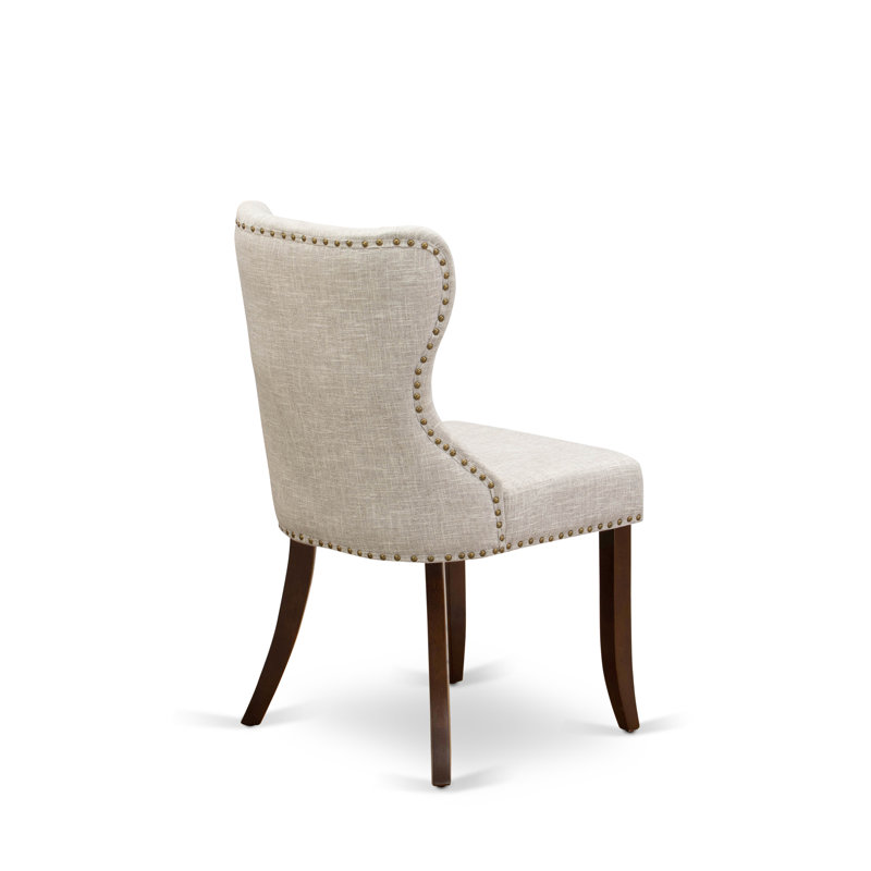 5 Piece Dining Set Includes a Rectangle Dining Room Table and 4 Doeskin Linen Fabric Upholstered Parson Chairs, Mahogany, 5