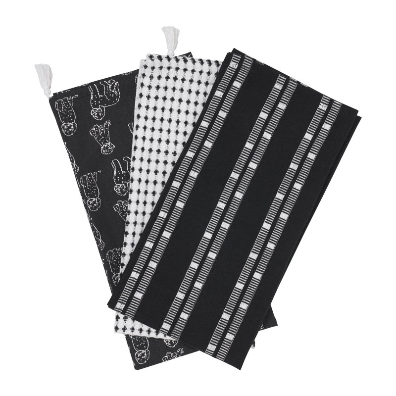 Tea Towel Kitchen Towel, 3, White/Black