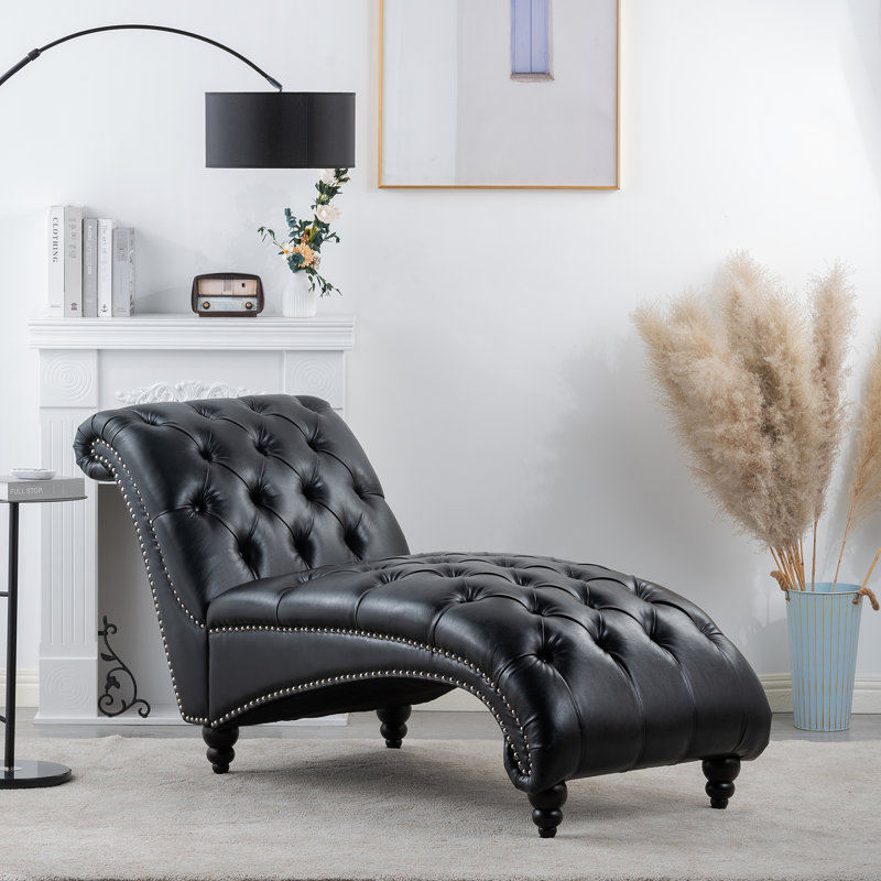 Chaise longue tendance avec velours et siège confortable en mousse noire de 4,72 po, Noir