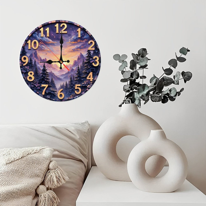 Clock Face With Mountain Sunset