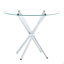 Round Clear Glass Dining Table With A Unique Shape For 4-6 People, With Ring-Shaped Gathered Silver Metal Legs