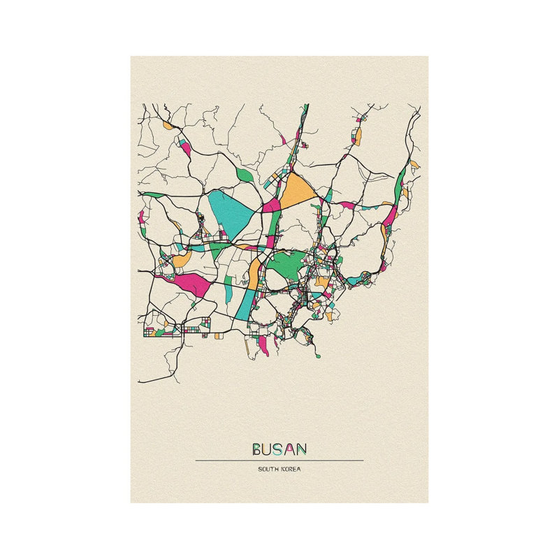 Busan, South Korea Map by Ayse Deniz Akerman - Wrapped Canvas Print