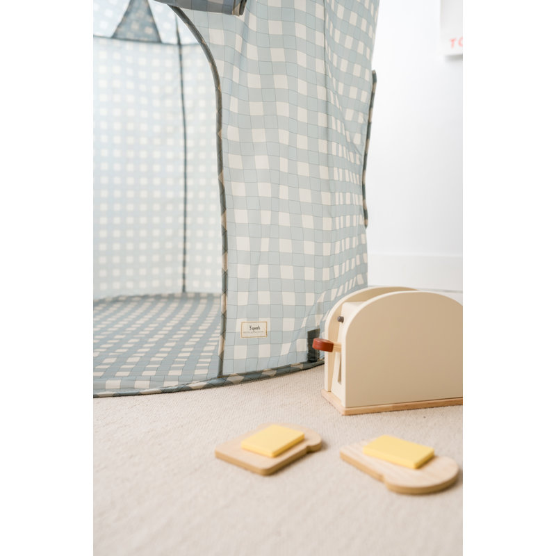 Gingham Blue Recycled Fabric Kids Play Tent Castle