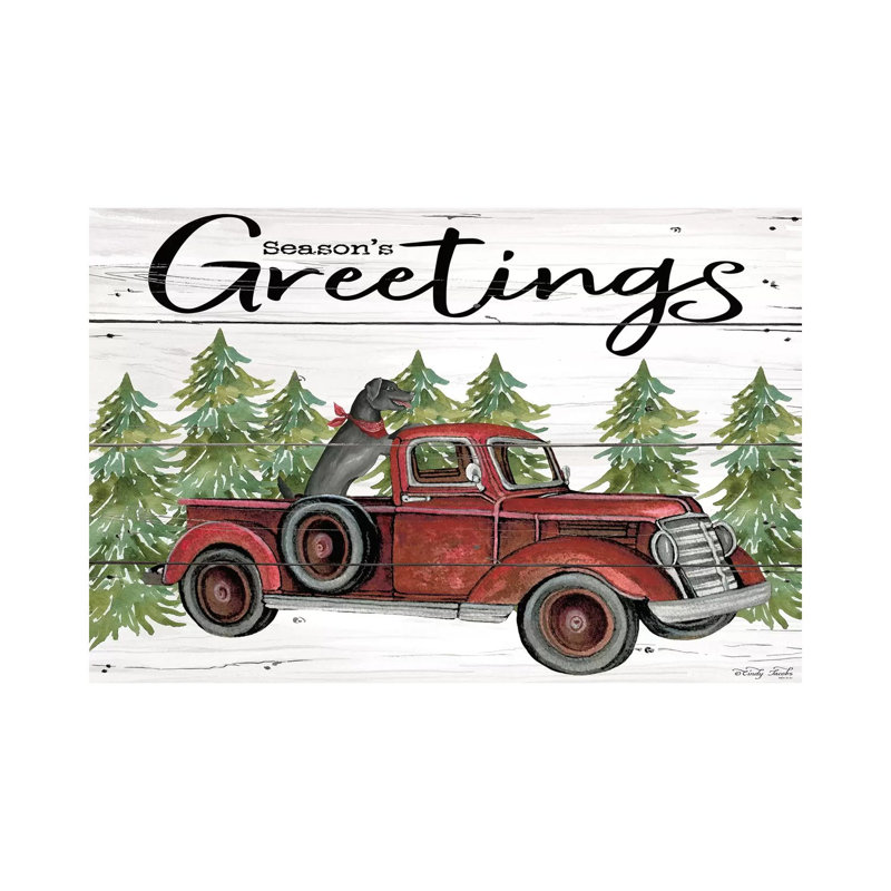 Season's Greetings Red Truck 1 Piece Wrapped Canvas Wall Art, 30.48 cm H x 45.72 cm W