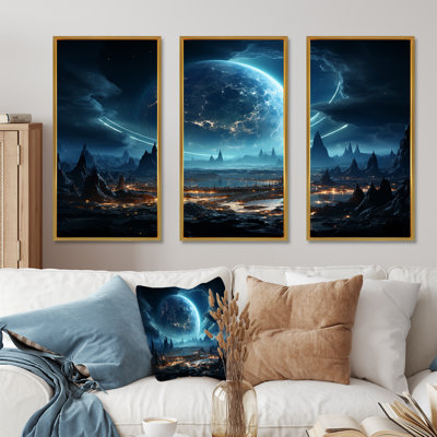 «White and Blue Cosmic Space Landscape III», art mural de la planète espace