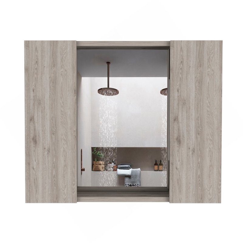 Armoire à pharmacie Artemisa, double porte, miroir, une tablette extérieure - gris clair