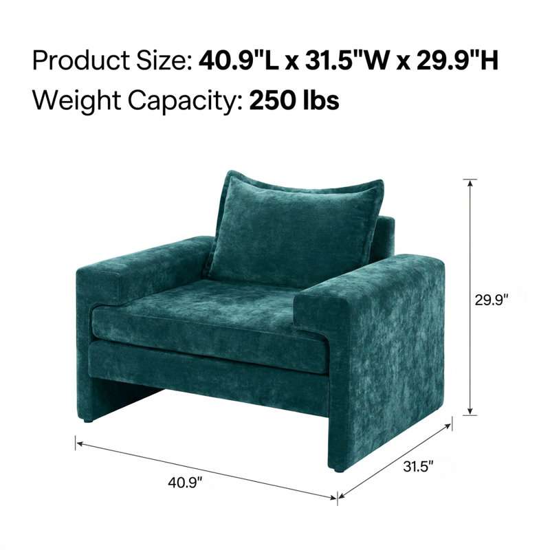 Fauteuil surdimensionné rembourré en chenille avec accoudoirs larges et rembourrage épais
