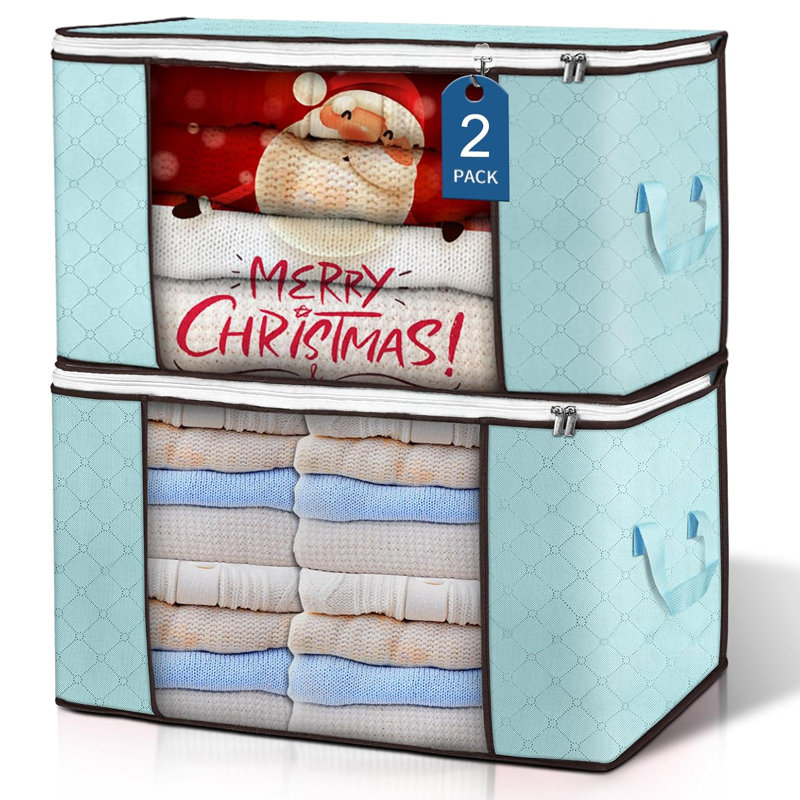 90 L 2 Pack Clothes Storage Bins Foldable Closet Organizer Storage Containers Storage,, Blue